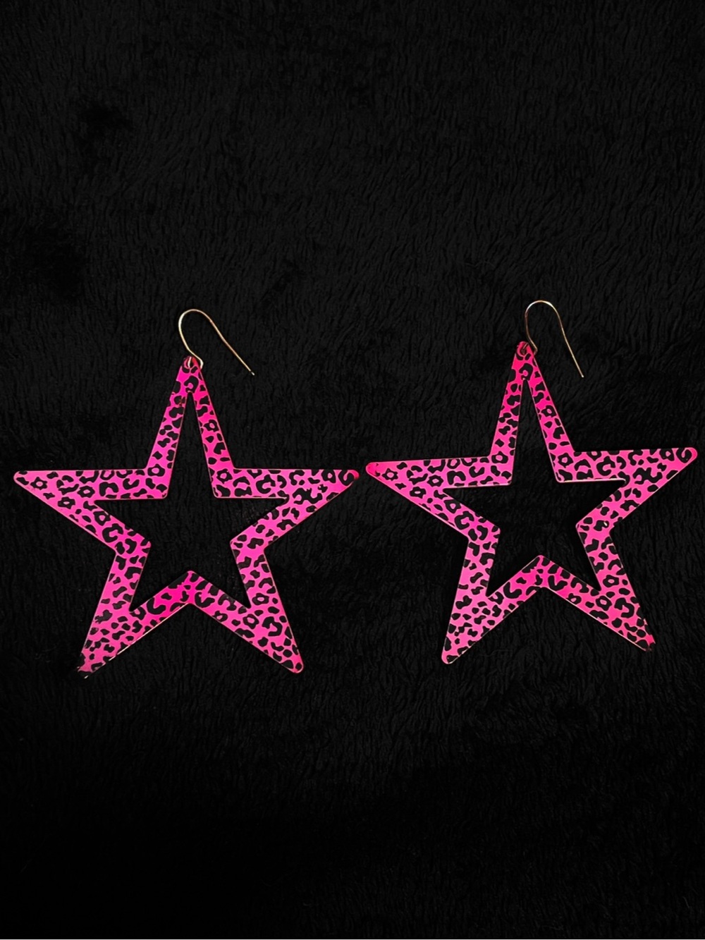 pink leopard star earrings